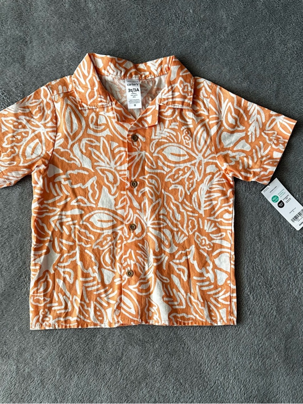 Carter's Orange & White Boys Tropical Button-Front Shirt 3T